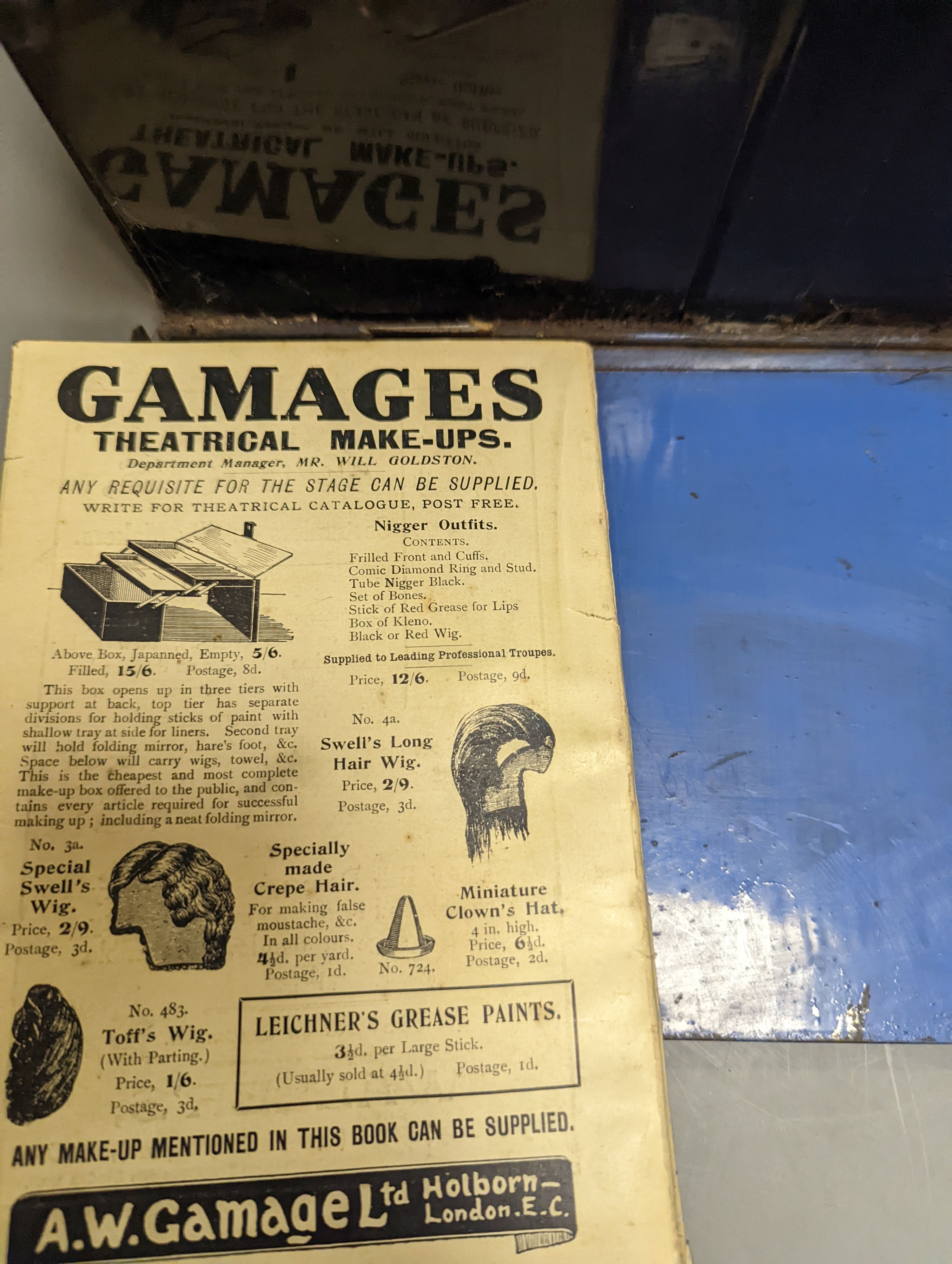 A vintage theatrical make up set, tin cased
